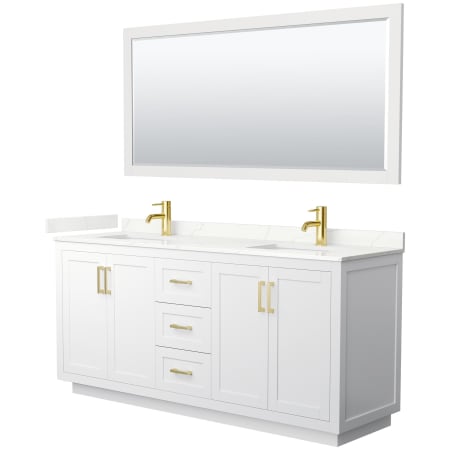 A large image of the Wyndham Collection WCF292972D-QTZ-UNSM70 White / Giotto Quartz Top / Brushed Gold Hardware