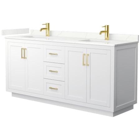A large image of the Wyndham Collection WCF292972D-QTZ-UNSMXX White / Giotto Quartz Top / Brushed Gold Hardware