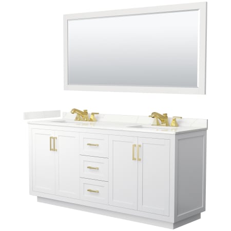 A large image of the Wyndham Collection WCF292972D-QTZ-US3M70 White / Giotto Quartz Top / Brushed Gold Hardware