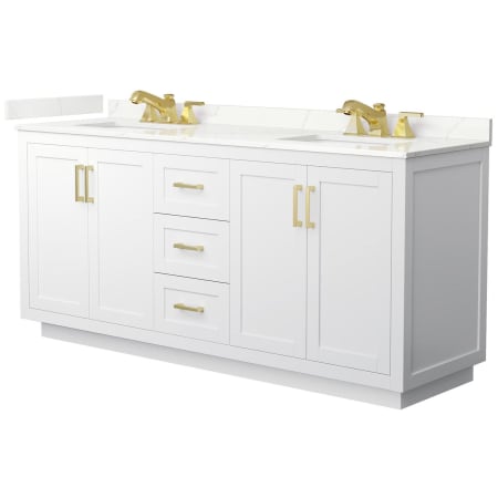 A large image of the Wyndham Collection WCF292972D-QTZ-US3MXX White / Giotto Quartz Top / Brushed Gold Hardware