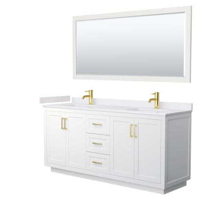 A large image of the Wyndham Collection WCF2929-72D-VCA-M70 White / White Cultured Marble Top / Brushed Gold Hardware