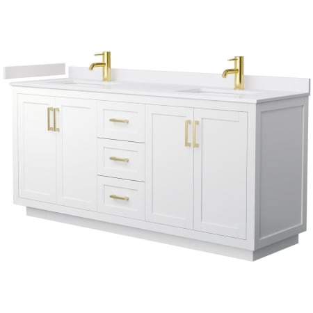 A large image of the Wyndham Collection WCF2929-72D-VCA-MXX White / White Cultured Marble Top / Brushed Gold Hardware