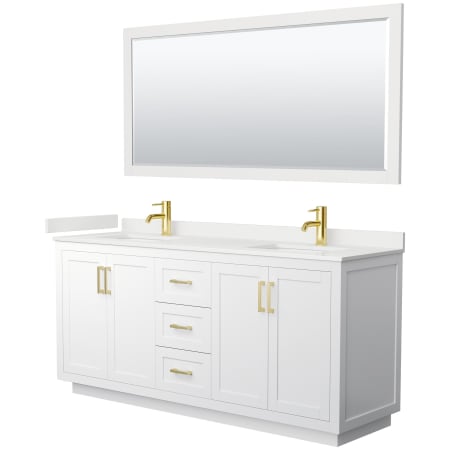 A large image of the Wyndham Collection WCF292972D-QTZ-UNSM70 White / White Quartz Top / Brushed Gold Hardware