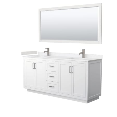 A large image of the Wyndham Collection WCF2929-72D-VCA-M70 White / Carrara Cultured Marble Top / Brushed Nickel Hardware