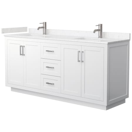 A large image of the Wyndham Collection WCF2929-72D-VCA-MXX White / Carrara Cultured Marble Top / Brushed Nickel Hardware