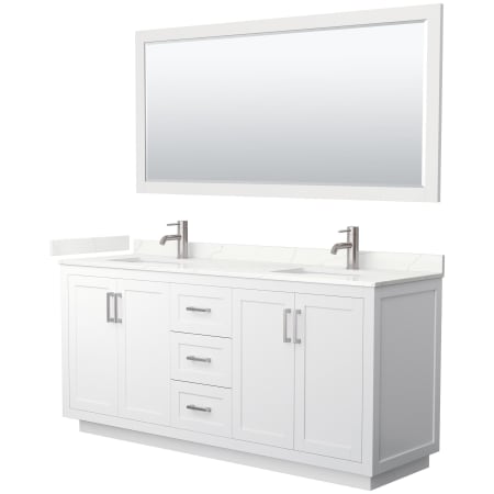 A large image of the Wyndham Collection WCF292972D-QTZ-UNSM70 White / Giotto Quartz Top / Brushed Nickel Hardware