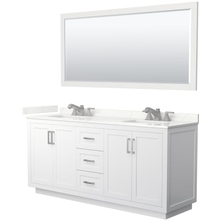 A large image of the Wyndham Collection WCF292972D-QTZ-US3M70 White / Giotto Quartz Top / Brushed Nickel Hardware