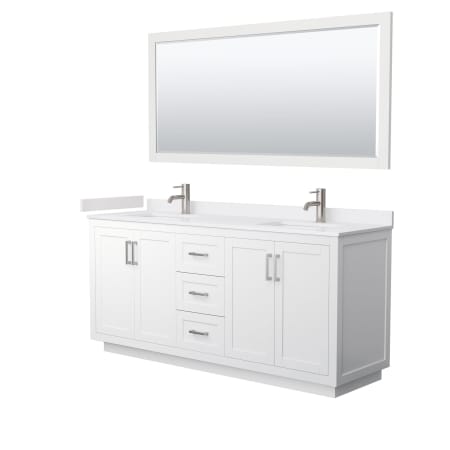 A large image of the Wyndham Collection WCF2929-72D-VCA-M70 White / White Cultured Marble Top / Brushed Nickel Hardware