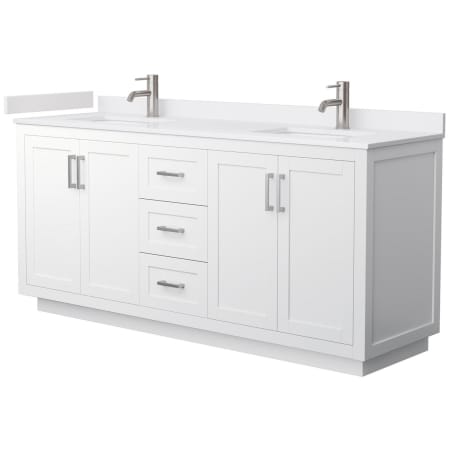 A large image of the Wyndham Collection WCF2929-72D-VCA-MXX White / White Cultured Marble Top / Brushed Nickel Hardware