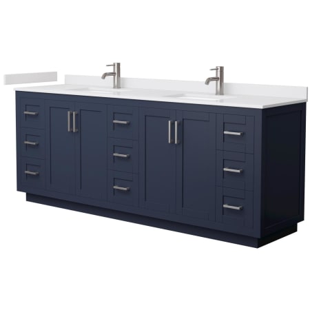 A large image of the Wyndham Collection WCF2929-84D-VCA-MXX Dark Blue / White Cultured Marble Top / Brushed Nickel Hardware