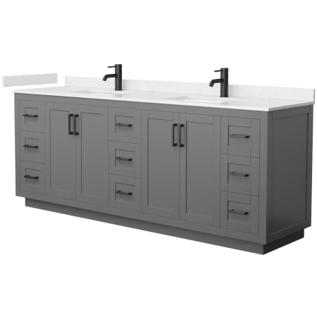 A large image of the Wyndham Collection WCF2929-84D-VCA-MXX Dark Gray / Carrara Cultured Marble Top / Matte Black Hardware