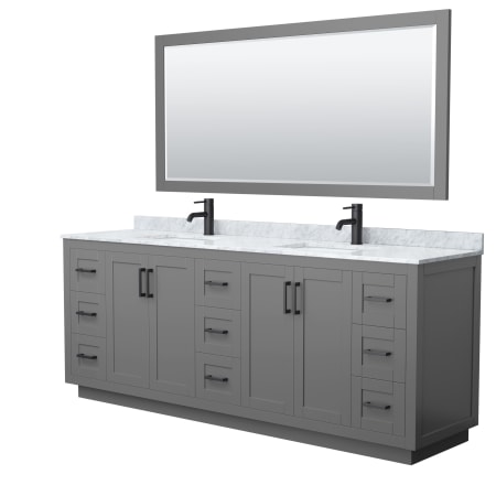 A large image of the Wyndham Collection WCF2929-84D-NAT-M70 Dark Gray / White Carrara Marble Top / Matte Black Hardware