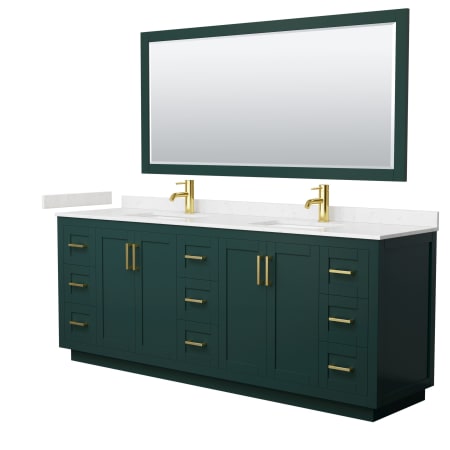 A large image of the Wyndham Collection WCF2929-84D-VCA-M70 Green / Carrara Cultured Marble Top / Brushed Gold Hardware