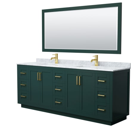 A large image of the Wyndham Collection WCF2929-84D-NAT-M70 Green / White Carrara Marble Top / Brushed Gold Hardware