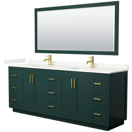 A large image of the Wyndham Collection WCF292984D-QTZ-UNSM70 Green / Giotto Quartz Top / Brushed Gold Hardware