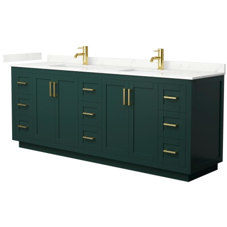 A large image of the Wyndham Collection WCF292984D-QTZ-UNSMXX Green / Giotto Quartz Top / Brushed Gold Hardware