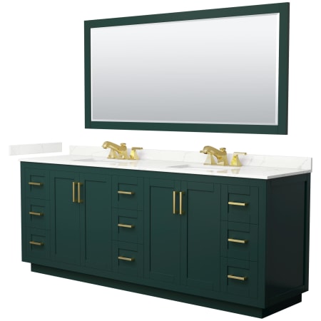 A large image of the Wyndham Collection WCF292984D-QTZ-US3M70 Green / Giotto Quartz Top / Brushed Gold Hardware
