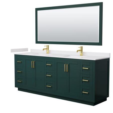 A large image of the Wyndham Collection WCF2929-84D-VCA-M70 Green / White Cultured Marble Top / Brushed Gold Hardware