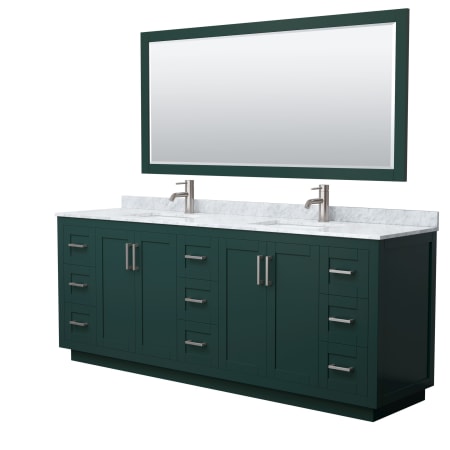 A large image of the Wyndham Collection WCF2929-84D-NAT-M70 Green / White Carrara Marble Top / Brushed Nickel Hardware