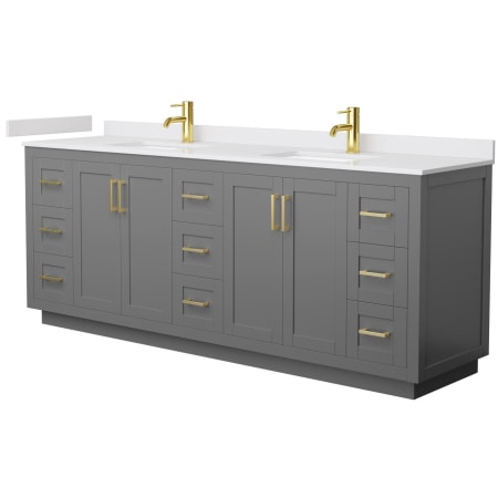 A large image of the Wyndham Collection WCF2929-84D-VCA-MXX Dark Gray / White Cultured Marble Top / Brushed Gold Hardware