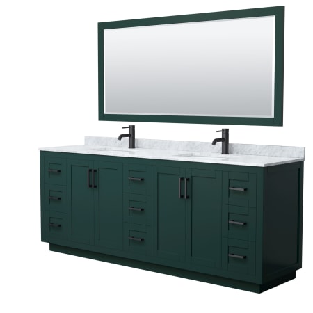 A large image of the Wyndham Collection WCF2929-84D-NAT-M70 Green / White Carrara Marble Top / Matte Black Hardware
