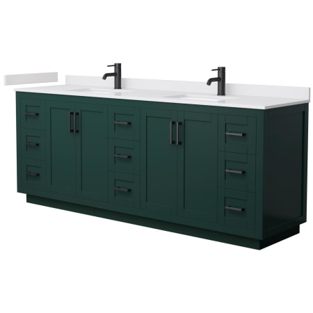 A large image of the Wyndham Collection WCF2929-84D-VCA-MXX Green / White Cultured Marble Top / Matte Black Hardware