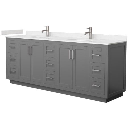 A large image of the Wyndham Collection WCF2929-84D-VCA-MXX Dark Gray / Carrara Cultured Marble Top / Brushed Nickel Hardware
