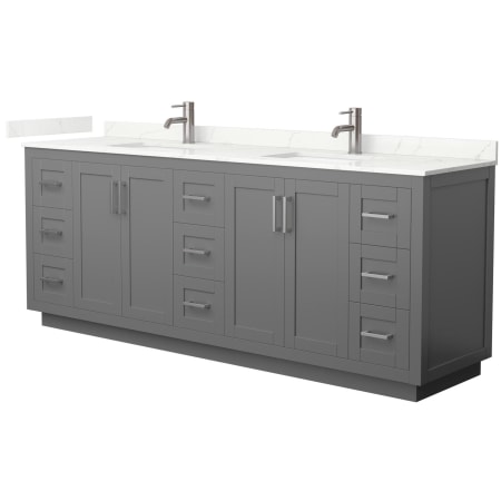 A large image of the Wyndham Collection WCF292984D-QTZ-UNSMXX Dark Gray / Giotto Quartz Top / Brushed Nickel Hardware