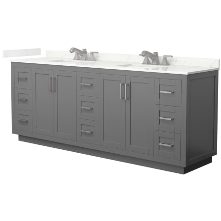 A large image of the Wyndham Collection WCF292984D-QTZ-US3MXX Dark Gray / Giotto Quartz Top / Brushed Nickel Hardware