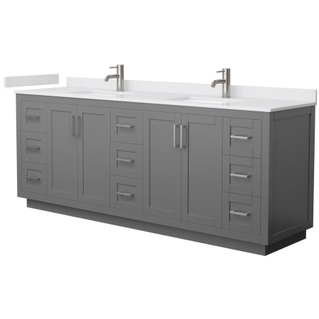 A large image of the Wyndham Collection WCF2929-84D-VCA-MXX Dark Gray / White Cultured Marble Top / Brushed Nickel Hardware