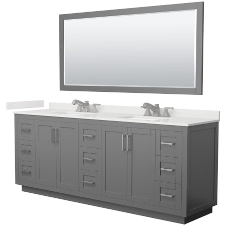 A large image of the Wyndham Collection WCF292984D-QTZ-US3M70 Dark Gray / White Quartz Top / Brushed Nickel Hardware