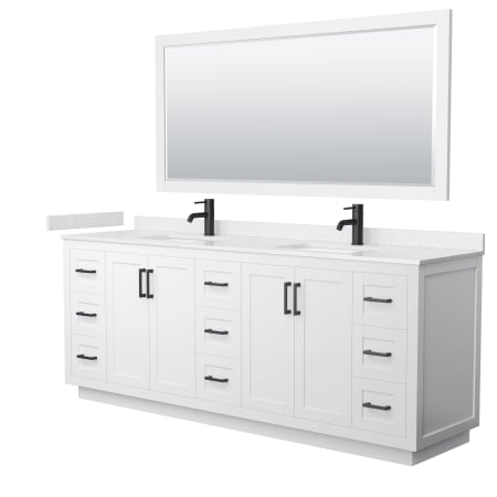 A large image of the Wyndham Collection WCF2929-84D-VCA-M70 White / Carrara Cultured Marble Top / Matte Black Hardware