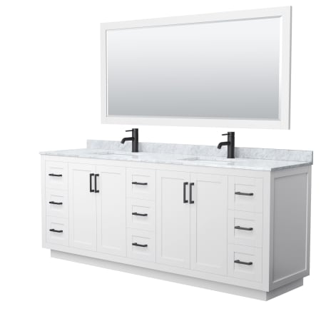 A large image of the Wyndham Collection WCF2929-84D-NAT-M70 White / White Carrara Marble Top / Matte Black Hardware