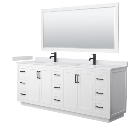 A large image of the Wyndham Collection WCF2929-84D-VCA-M70 White / White Cultured Marble Top / Matte Black Hardware