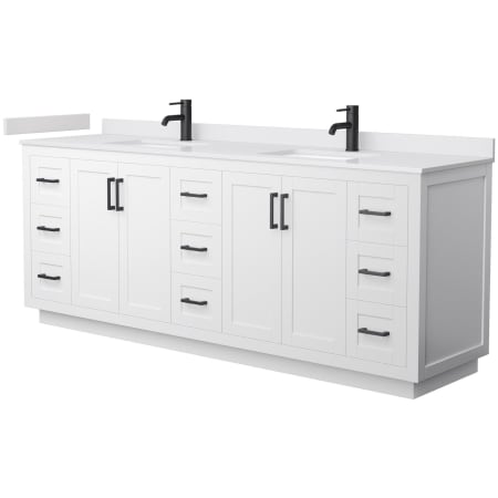 A large image of the Wyndham Collection WCF2929-84D-VCA-MXX White / White Cultured Marble Top / Matte Black Hardware