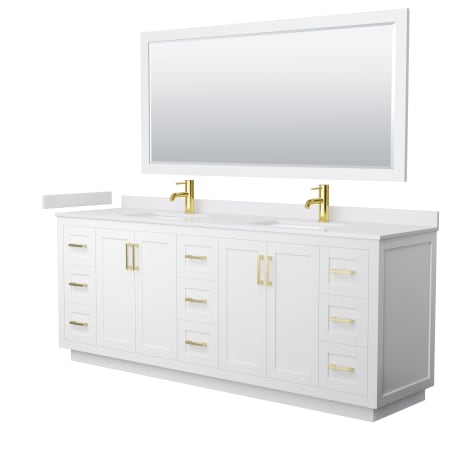 A large image of the Wyndham Collection WCF2929-84D-VCA-M70 White / White Cultured Marble Top / Brushed Gold Hardware