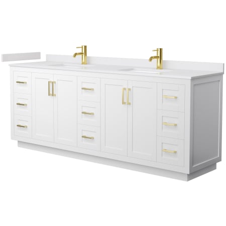 A large image of the Wyndham Collection WCF2929-84D-VCA-MXX White / White Cultured Marble Top / Brushed Gold Hardware