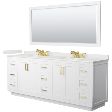 A large image of the Wyndham Collection WCF292984D-QTZ-US3M70 White / White Quartz Top / Brushed Gold Hardware