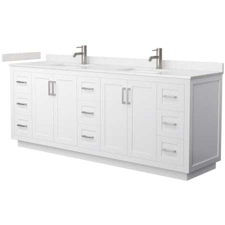 A large image of the Wyndham Collection WCF2929-84D-VCA-MXX White / Carrara Cultured Marble Top / Brushed Nickel Hardware