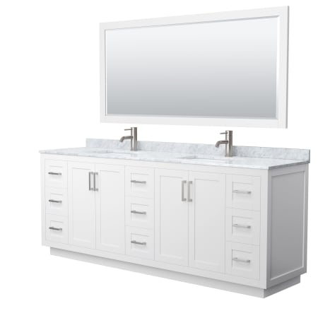 A large image of the Wyndham Collection WCF2929-84D-NAT-M70 White / White Carrara Marble Top / Brushed Nickel Hardware