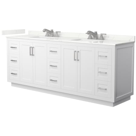 A large image of the Wyndham Collection WCF292984D-QTZ-US3MXX White / Giotto Quartz Top / Brushed Nickel Hardware