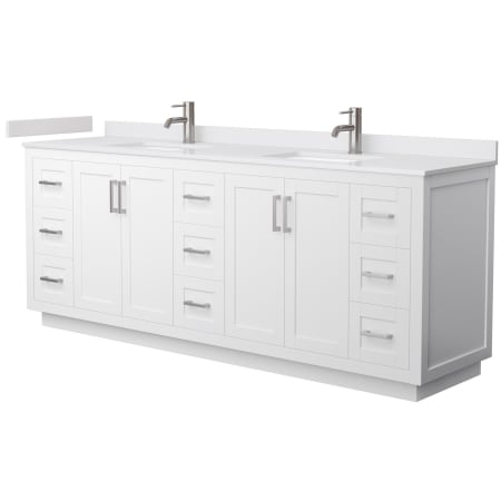 A large image of the Wyndham Collection WCF2929-84D-VCA-MXX White / White Cultured Marble Top / Brushed Nickel Hardware