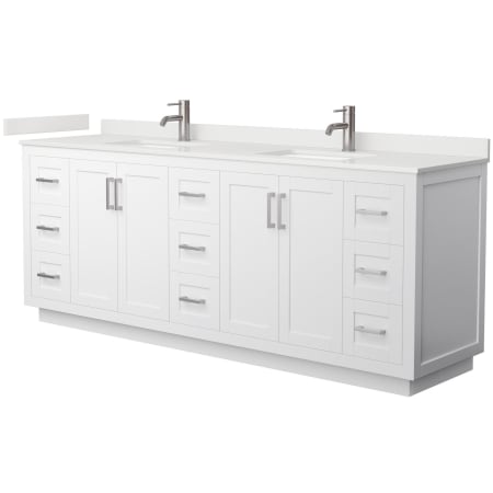 A large image of the Wyndham Collection WCF292984D-QTZ-UNSMXX White / White Quartz Top / Brushed Nickel Hardware