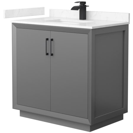 A large image of the Wyndham Collection WCF414136S-VCA-UNSMXX Dark Gray / Carrara Cultured Marble Top / Matte Black Hardware