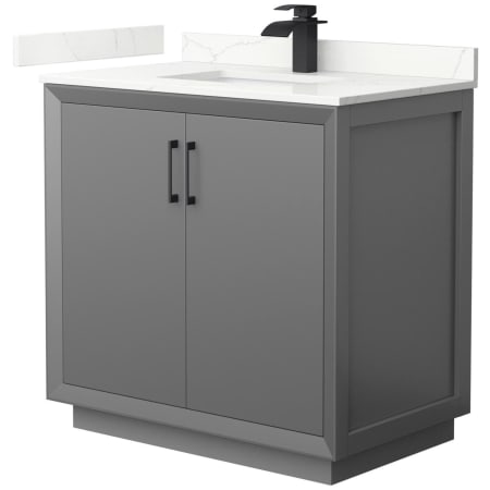 A large image of the Wyndham Collection WCF414136S-QTZ-UNSMXX Dark Gray / Giotto Quartz Top / Matte Black Hardware