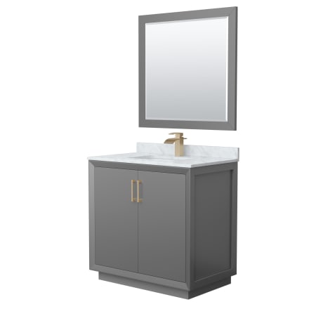 A large image of the Wyndham Collection WCF414136S-NAT-UNSM34 Dark Gray / Satin Bronze Hardware