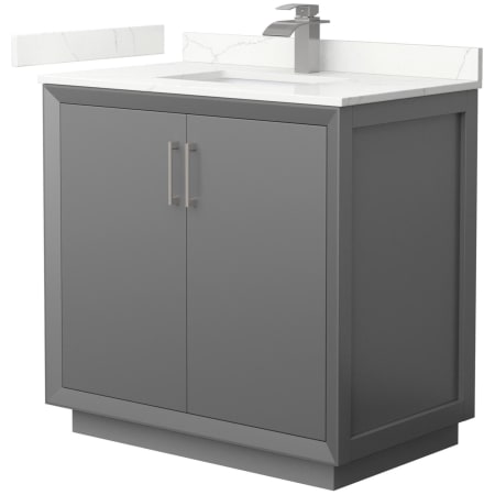 A large image of the Wyndham Collection WCF414136S-QTZ-UNSMXX Dark Gray / Giotto Quartz Top / Brushed Nickel Hardware