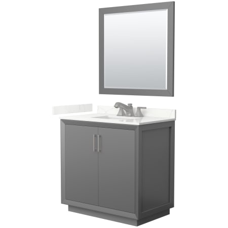 A large image of the Wyndham Collection WCF414136S-QTZ-US3M34 Dark Gray / Giotto Quartz Top / Brushed Nickel Hardware