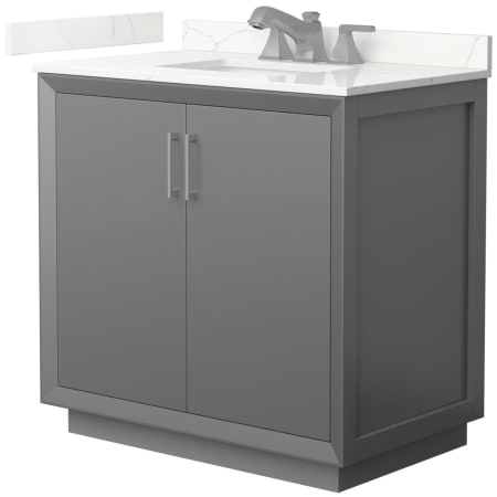 A large image of the Wyndham Collection WCF414136S-QTZ-US3MXX Dark Gray / Giotto Quartz Top / Brushed Nickel Hardware