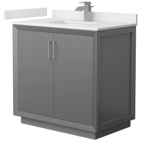 A large image of the Wyndham Collection WCF414136S-VCA-UNSMXX Dark Gray / White Cultured Marble Top / Brushed Nickel Hardware